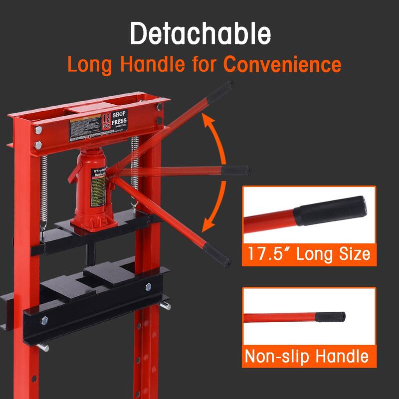 Hydraulic Shop Press ,12-Ton Capacity , Floor Mount ,with Press Plates, H-Frame Garage Floor Press, Adjustable Working Height