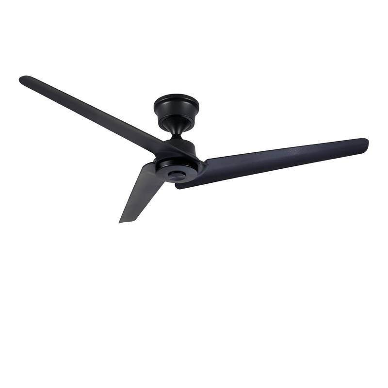 52"Flush Mount & Rod ABS 3 Blades Ceiling Fan with Remote Control No Lights, Modern Reversible DC Motor 3 Blades Ceiling Fans - Black