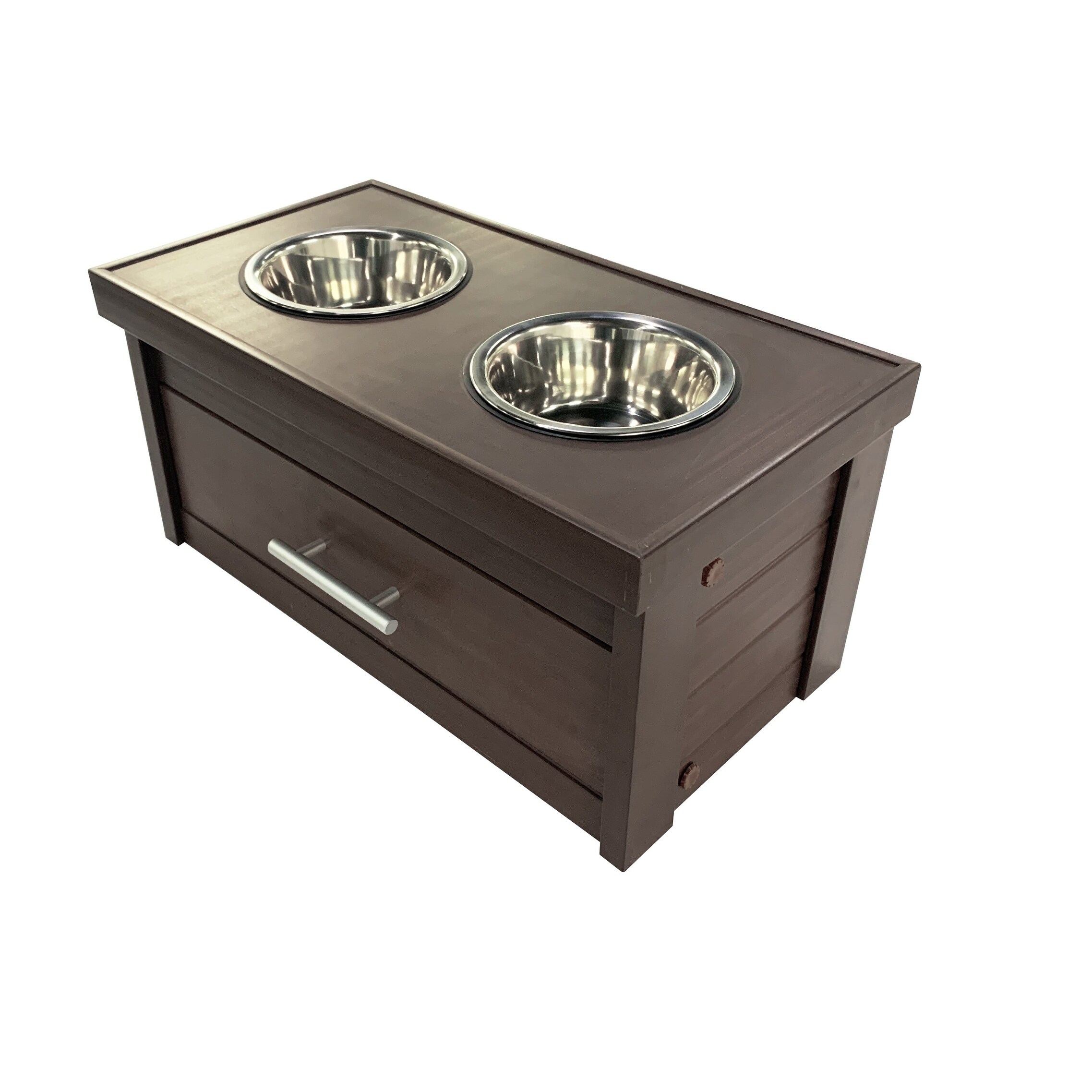 Elevated dog bowls shop with storage drawer