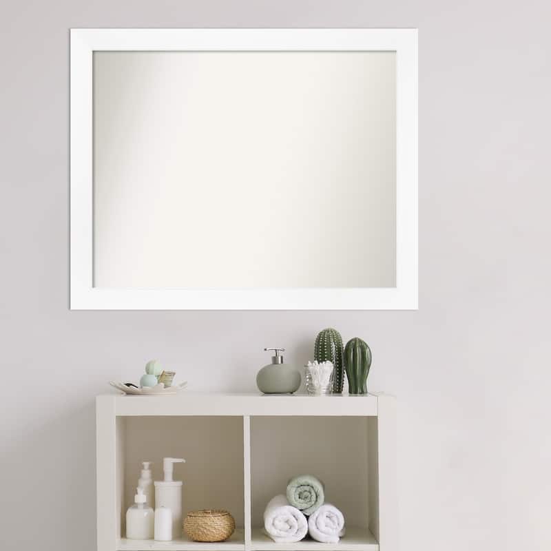 Non-Beveled Bathroom Wall Mirror - Cabinet White Narrow Frame