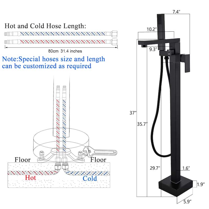 Topcraft Floor Mounted Bathtub Filler with Handheld Showerhead