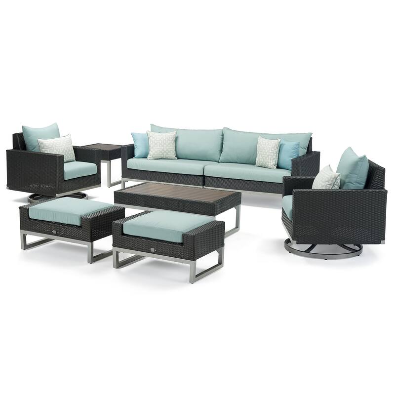 Milo Espresso 8 Piece Sunbrella Outdoor Patio Motion Seating Set
