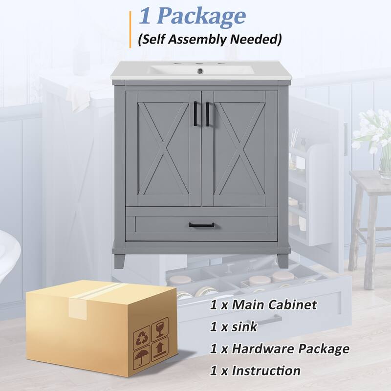 Bathroom Vanity with Sink, Freestanding Bathroom Storage Cabinet, Bathroom Cabinet with 2 Soft-Close Doors & 1 Divided Drawer