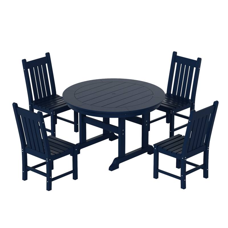 Laguna Hdpe All Weather Outdoor Patio Dining Set with Round Table, Armless Chairs (5-Piece Set)