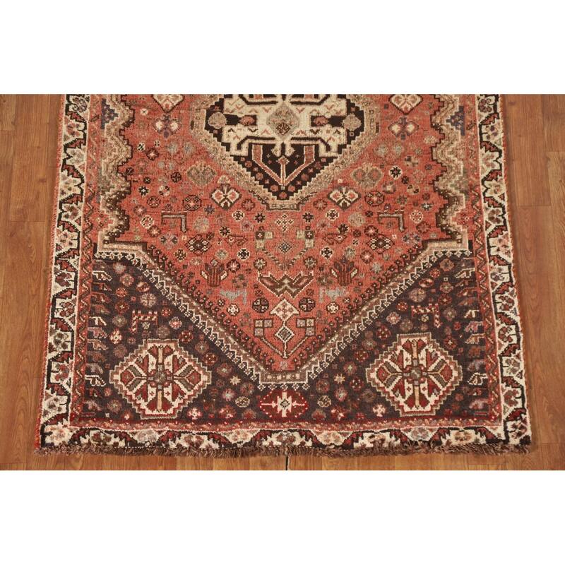 Tribal Qashqai Persian Vintage Area Rug Handmade Orange Wool Carpet - 3'8"x 5'7"