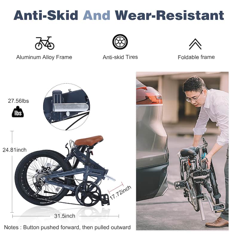 20" Folding City Bike, Lightweight Aluminum Frame,7-Speed Folding Bike