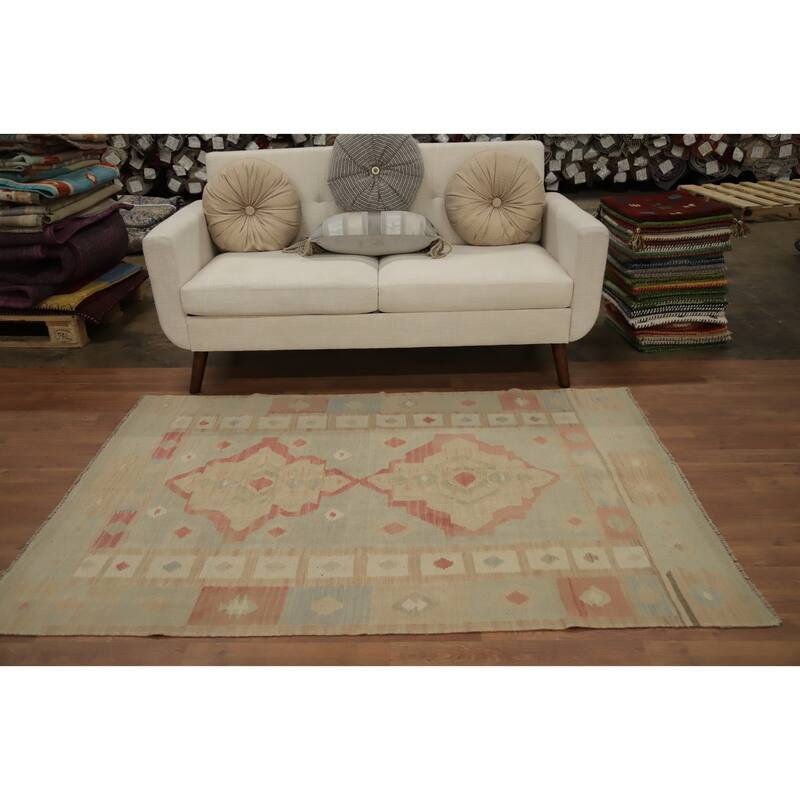 Hand Woven Oriental 100% Wool Carpet Southwestern Tribal Multi-Colored Kilim Area Rug - 6' 0'' X 4' 1''