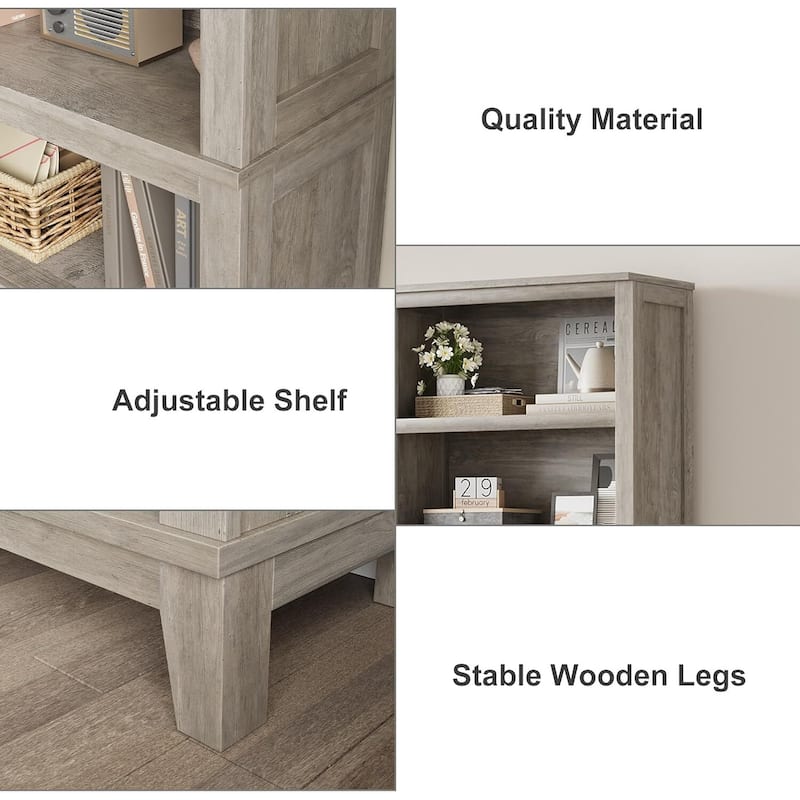 71" 5 Tier Farmhouse Bookshelf with Adjustable Shelves for Living Room - N/A