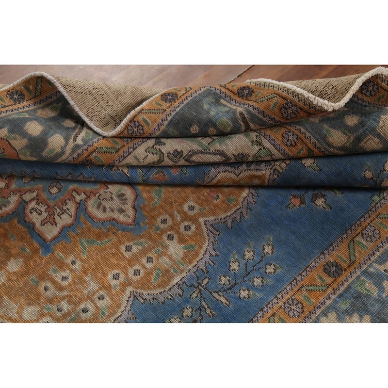 Blue Tabriz Persian Vintage Rug Hand-Knotted Oriental Wool Carpet - 6'5"x 9'5"
