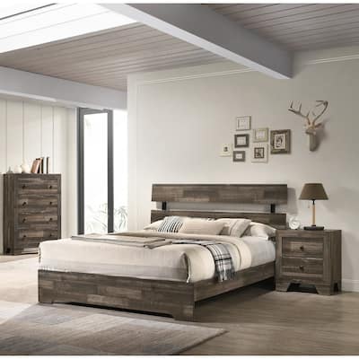 1pc Rustic Queen Platform Bed