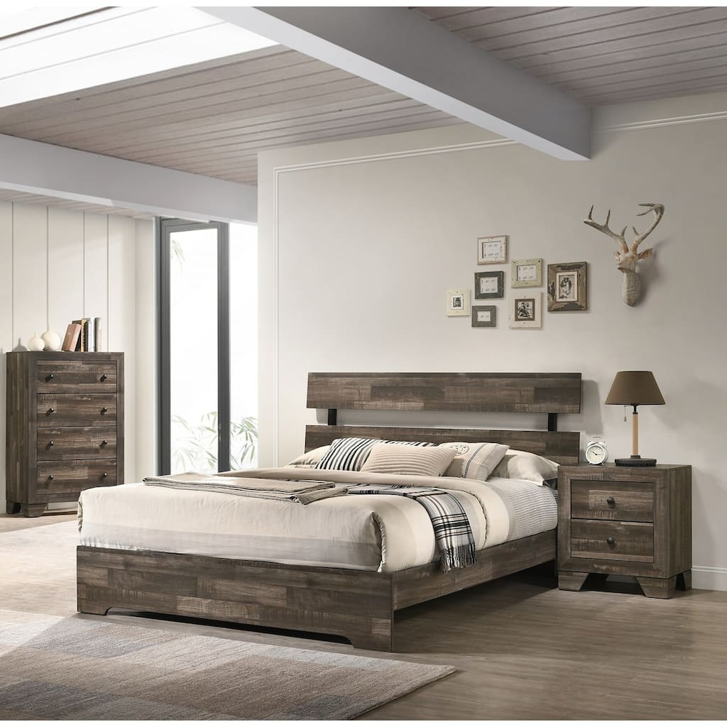 1pc Rustic Queen Platform Bed