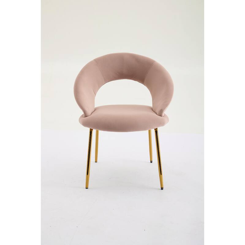 Set of 1 Velvet Dining Chair with Curved Backrest and Gold Metal Legs