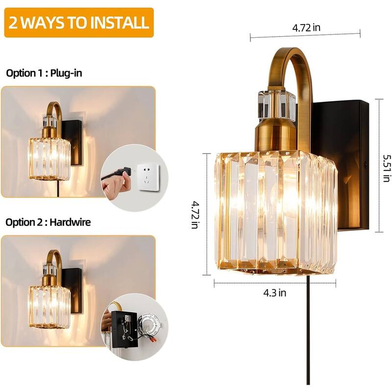Plug in hallway light gold+black wall light metal bathroom light