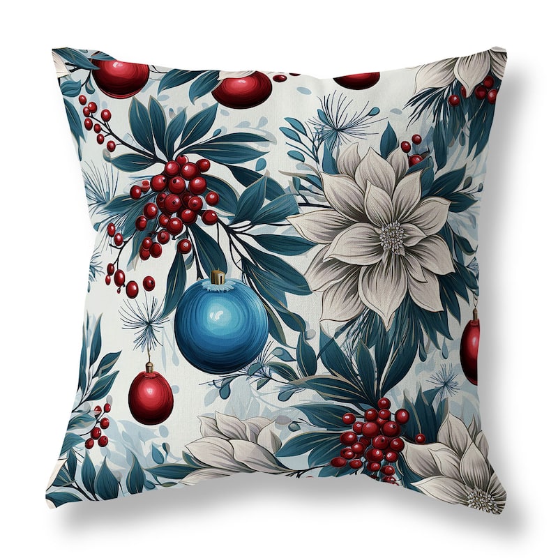 Blue And Red Festive Flurries Indoor/Outdoor Throw Pillow Zipper