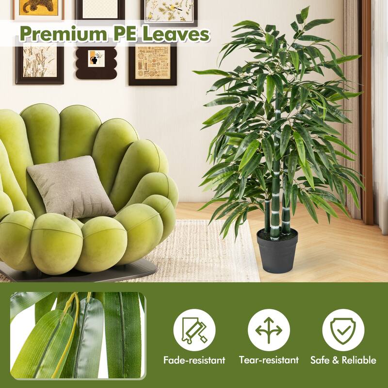 Gymax 50'' Tall Artificial Potted Tree w/3 PE Bamboo Trunk Flush