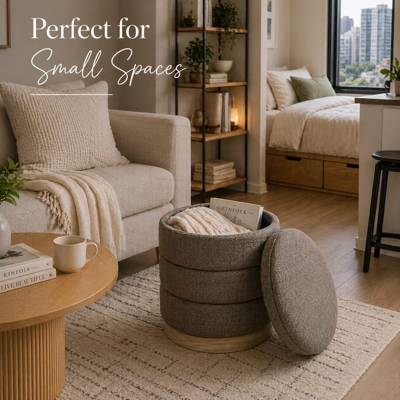 Aria Home Modern Cylinder Ottoman with Hidden Storage Upholstery Seat