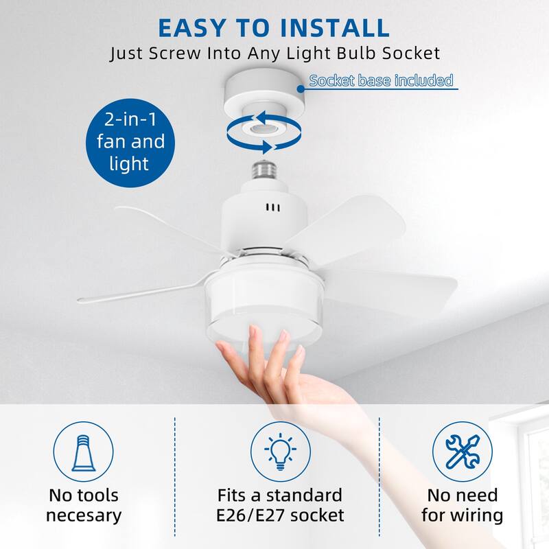 17.7 in. Indoor Socket Ceiling Fan Light with Remote, LED Light, 4 Fan Speeds, Dimmable, 3 Color Temperatures