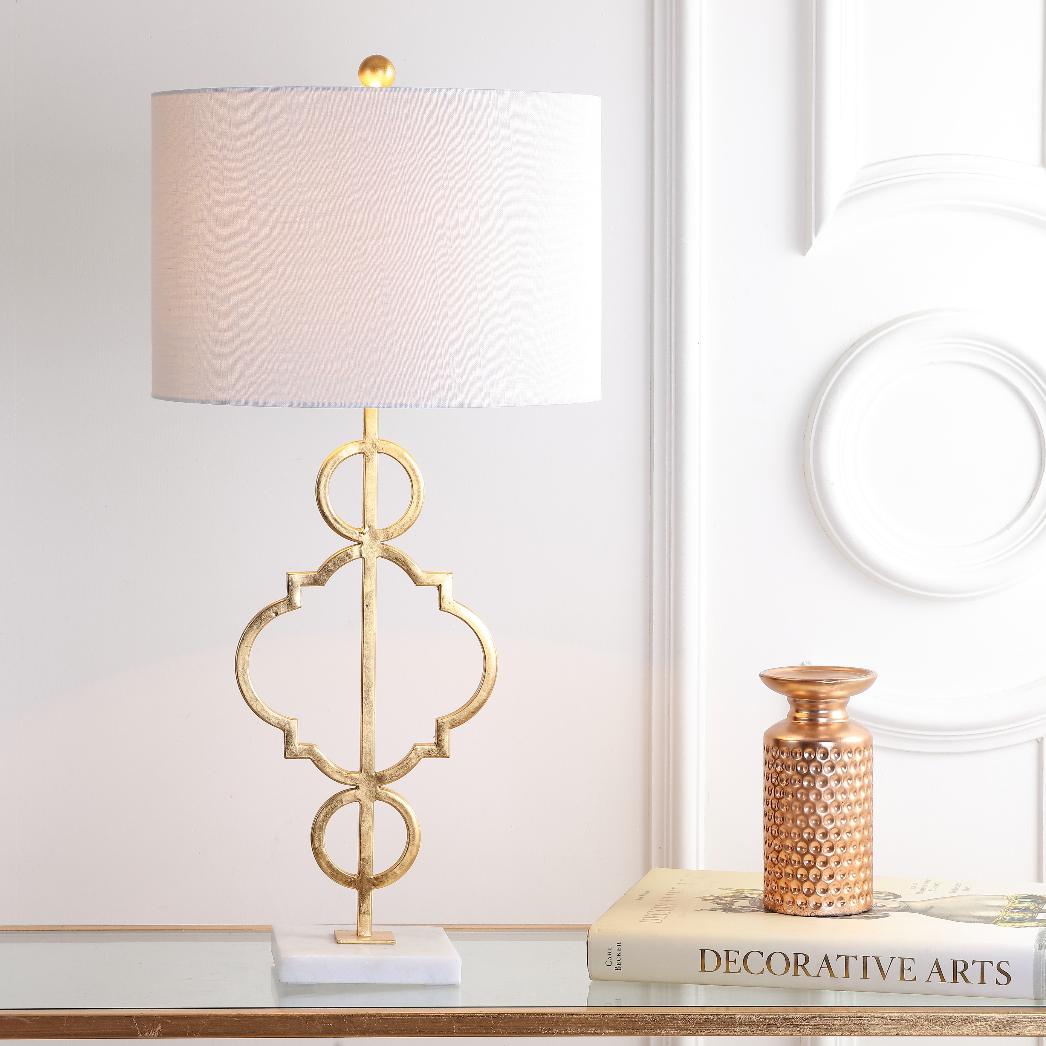 JONATHAN Y Honore 31" Metal LED Table Lamp, Gold Leaf