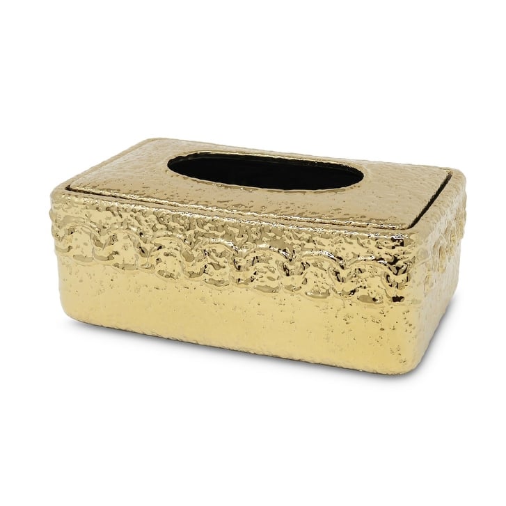 Chain Design Hammered Gold Tissue Box, 10"L