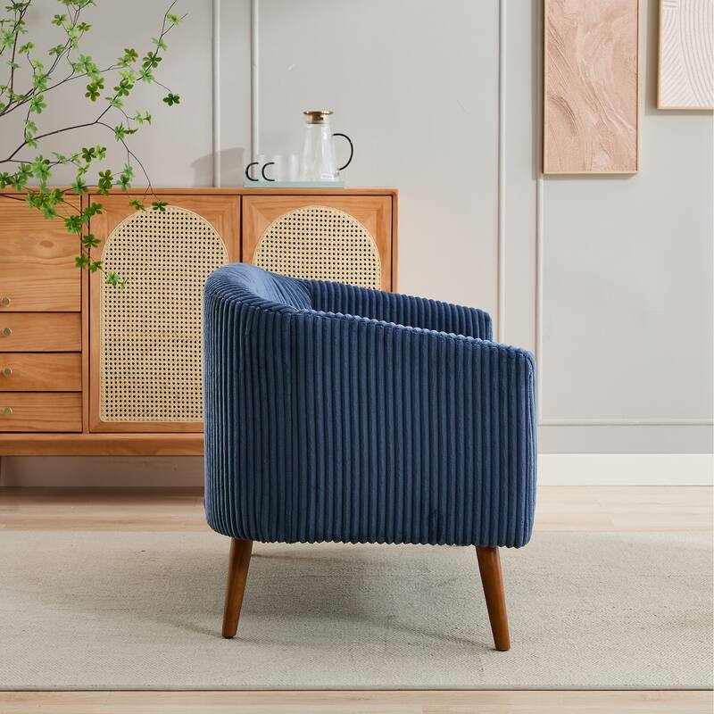 Upholstered 2-Seater Accent Sofa, Recliner Sofa with Wood Frame, Stripe Loveseat Couch Sofa with Wooden Legs