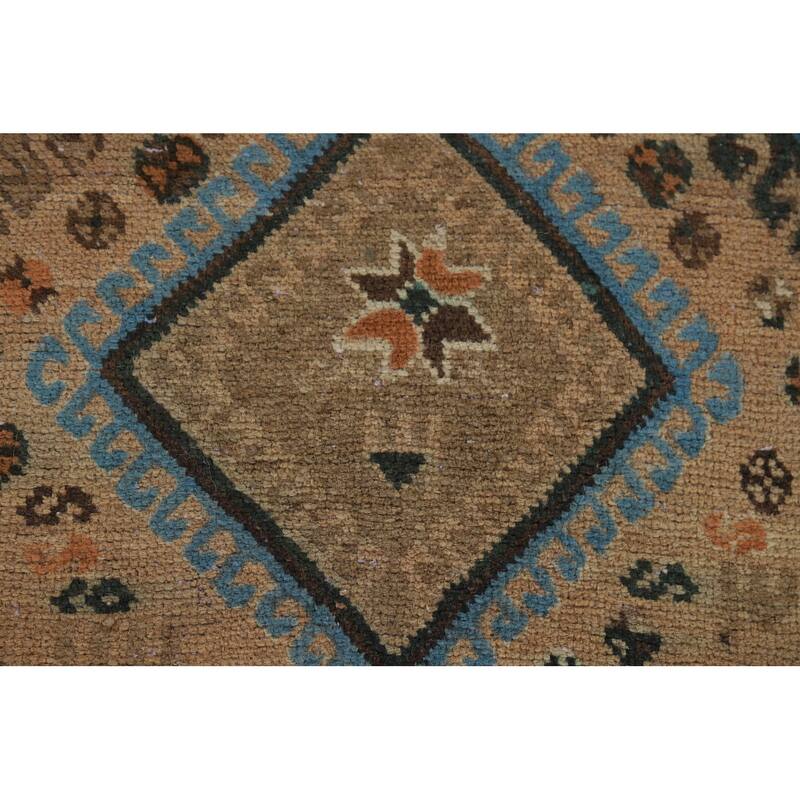 Geometric Bakhtiari Vintage Persian Rug Hand-Knotted Wool Carpet - 5'1" x 9'7"