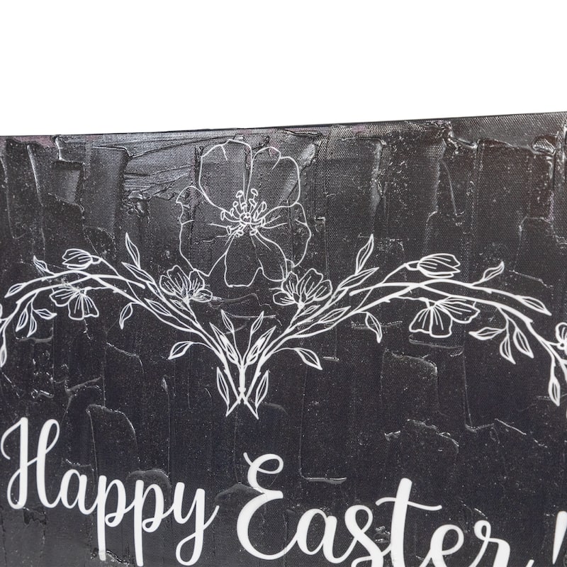Black and White Happy Easter Bunnies Canvas Wall Art 17.75" x 17.75"