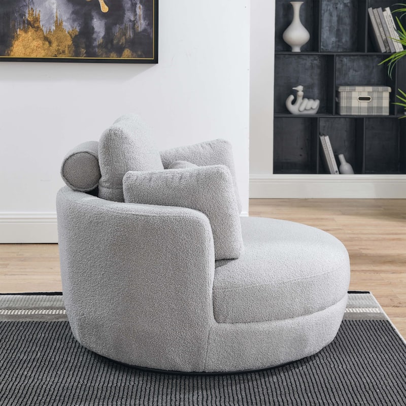 Modern Accent Round Loveseat Circle Swivel Barrel Chairs for Bedroom Cuddle Sofa Chair Lounger Armchair, 4 Pillows