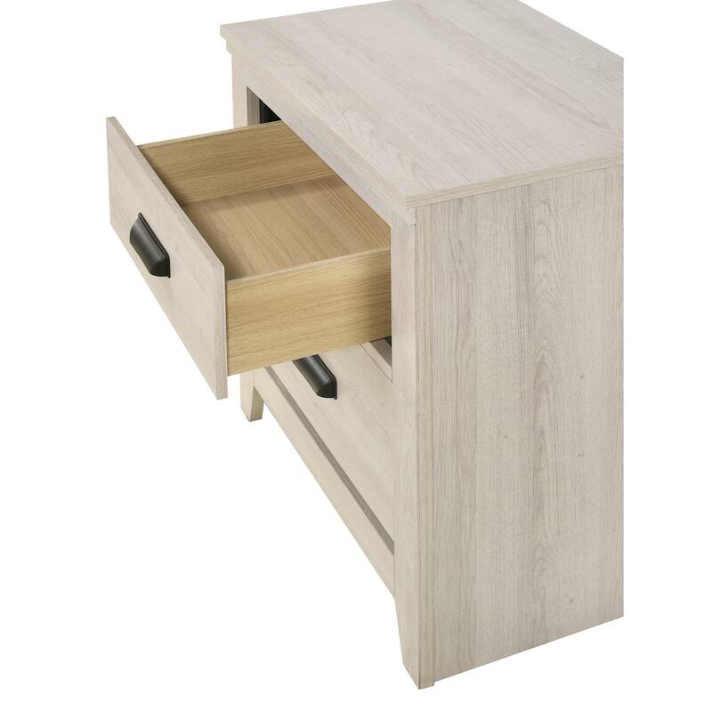 Beige Two-Drawer Nightstand with Metal Pull