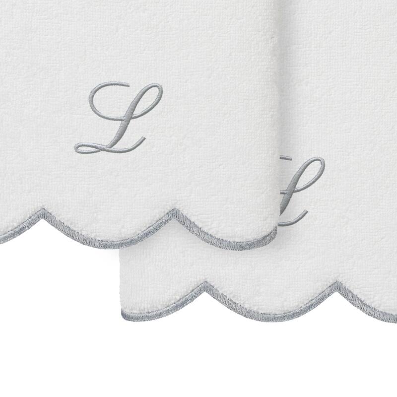 Authentic Hotel and Spa 100% Turkish Cotton Grey ADORNIA Scallop Personalized 2 Piece Hand Towel Set - 2 Hand Towels