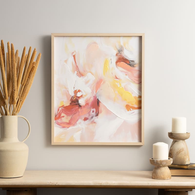 Canvas Abstract Framed Wall Art with Light Brown Frame - Pink - Roche River Decor