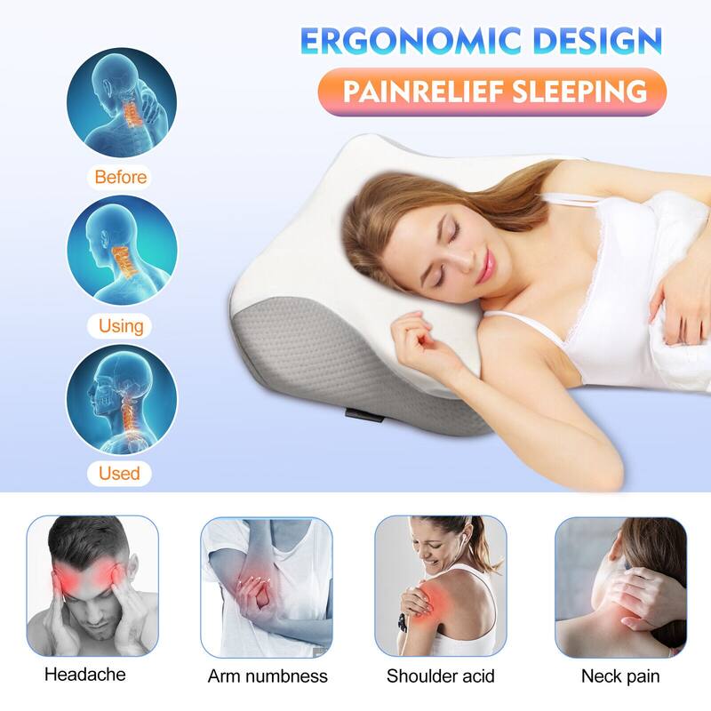 Neck Pain Relief Memory Foam Cervical Pillows for Side Sleepers White