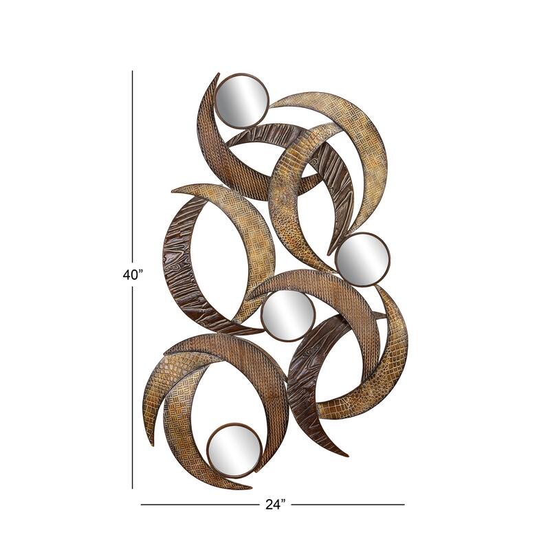 Metal Abstract Wall Decor with Round Mirror Accents - Beige - Roche River Decor