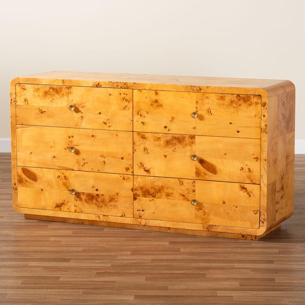 Netra Modern and Contemporary Natural Real Burl Wood 6-Drawer Dresser - Brown Netra Modern and Contemporary Natural Real Burl Wood 6-Drawer Dresser - Brown