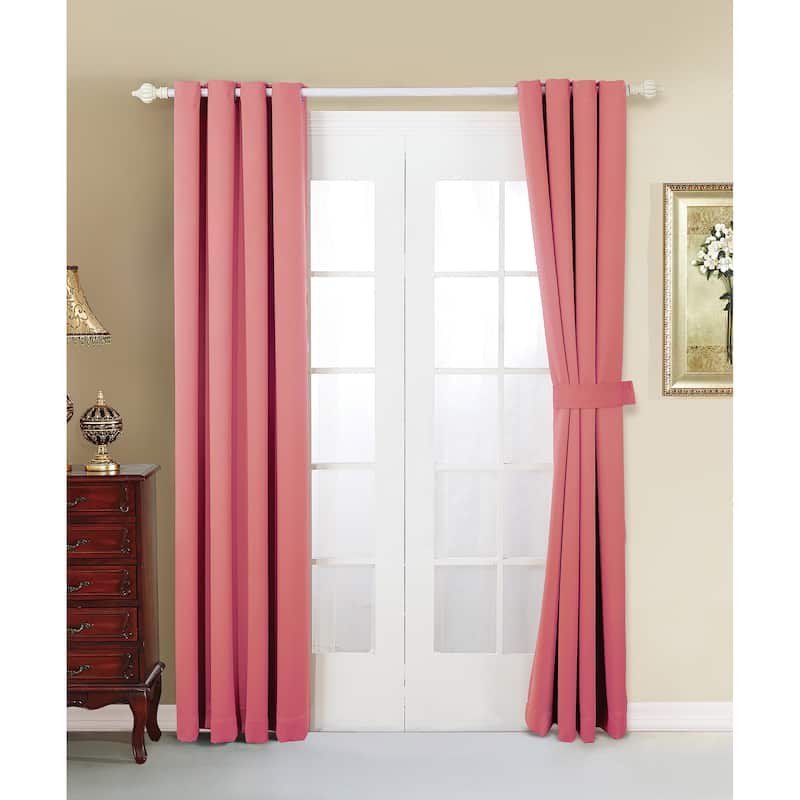 Blackout Window Panel Curtain Set (2 Panels and 2 matching Tie Backs) - 96 Inches - Strawberry Ice