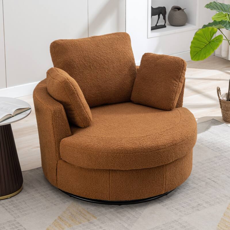 Upholstered Swivel Barrel Armchair Club Chair With Metal Base