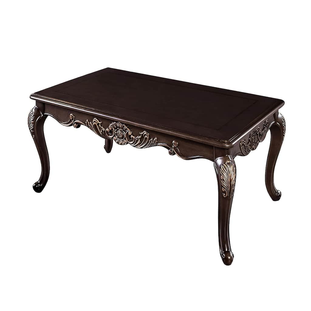 Wooden Coffee Table with Gold Highlights Design in Dark Cherry