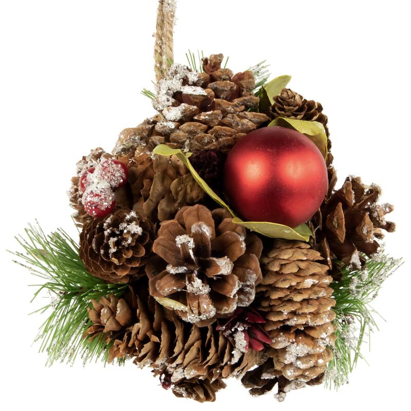 5.5" Red Ornament Pinecone Mixed Foliage Hanging Christmas Ornament