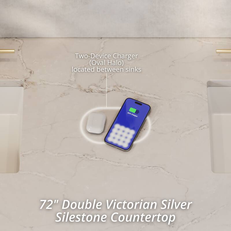 Breckenridge 72" Double Vanity, w/FreePower Wireless Charger - 72" - Saddle Brown/Victorian Silver