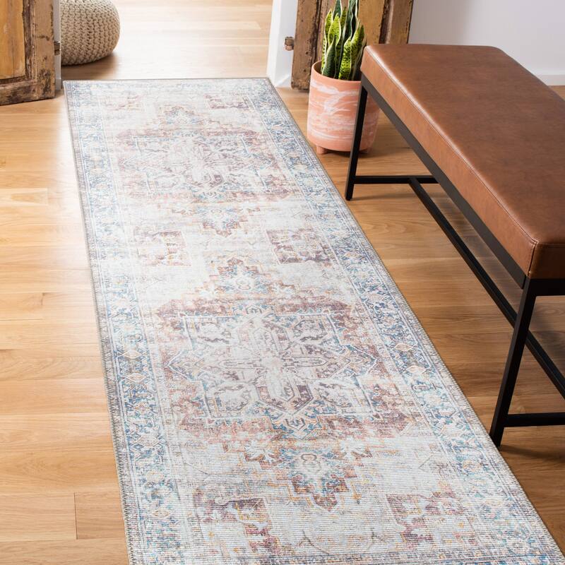 Bohemian Distressed Machine Washable Area Rug - 2' 6" x 7' - Runner