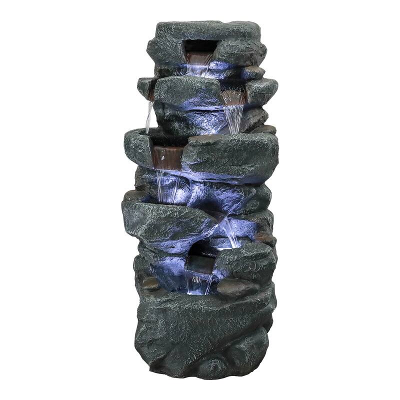 6-Tier Cascading Rock Water Fountain Outdoor Garden Waterfall w/Lights