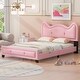 preview thumbnail 1 of 10, Full Size Upholstered Platform Bed with Ears Shaped Headboard Pink