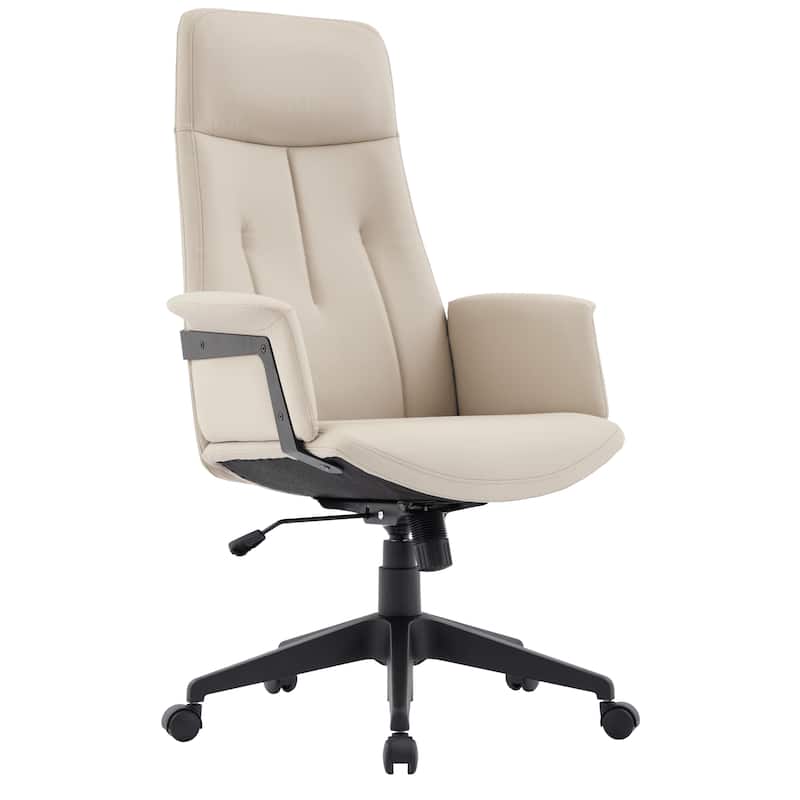 Infini Ergonomic Modern High Back Leather Executive Office Chair with Adjustable Height, Swivel, Padded Armrests & Iron Base - Tan