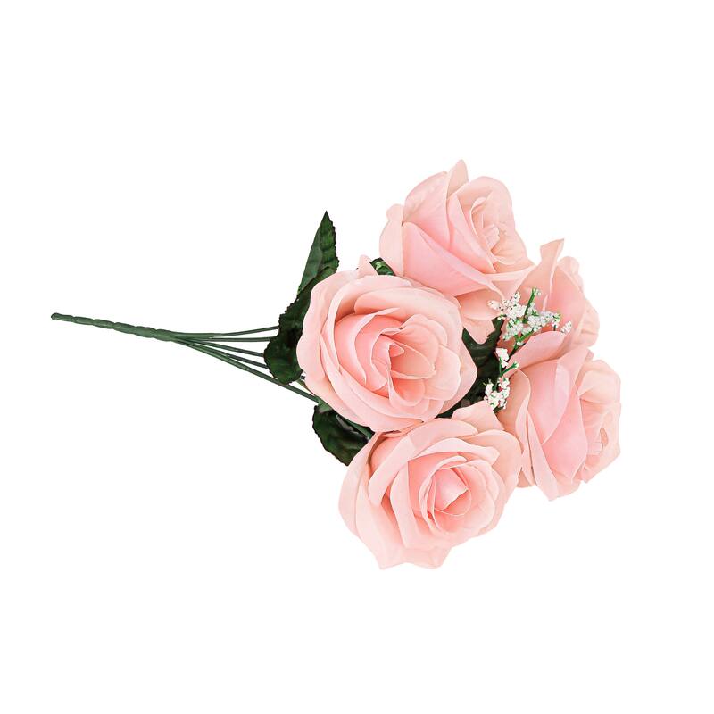 Set of 12 Pink Peach Artificial Open Rose Flower Stem Bush Bouquet 14in - 14" L x 7" W x 7" DP