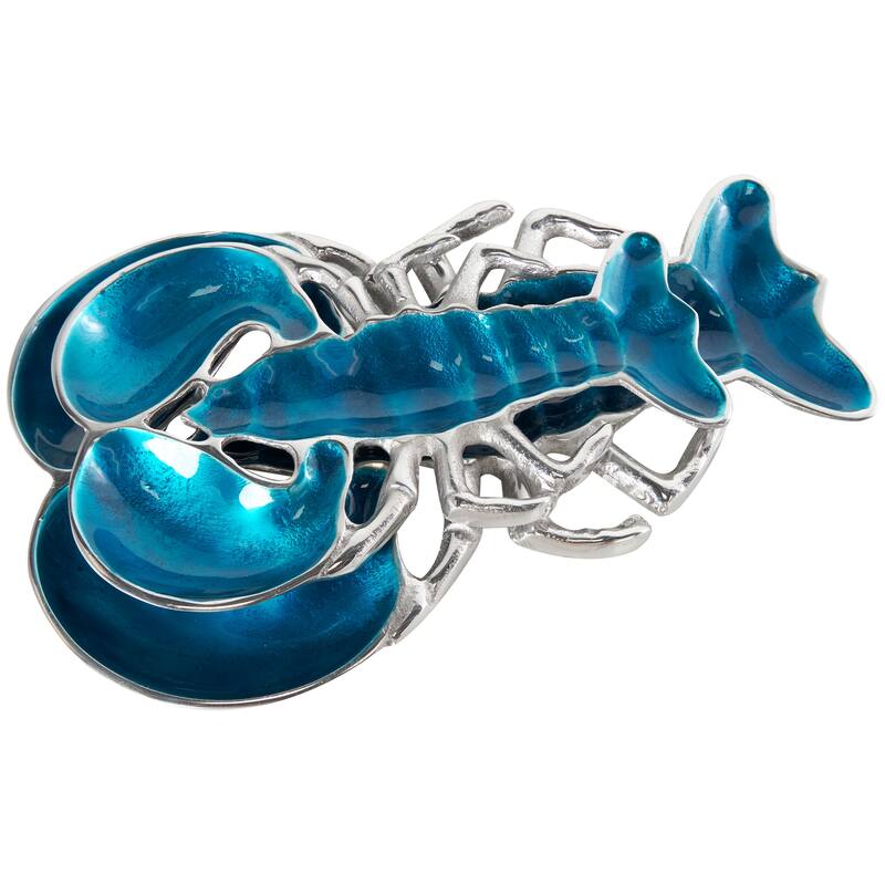 Silver, Blue or Teal Aluminum Enameled Lobster Tray with Silver Metal Exterior (Set of 2)