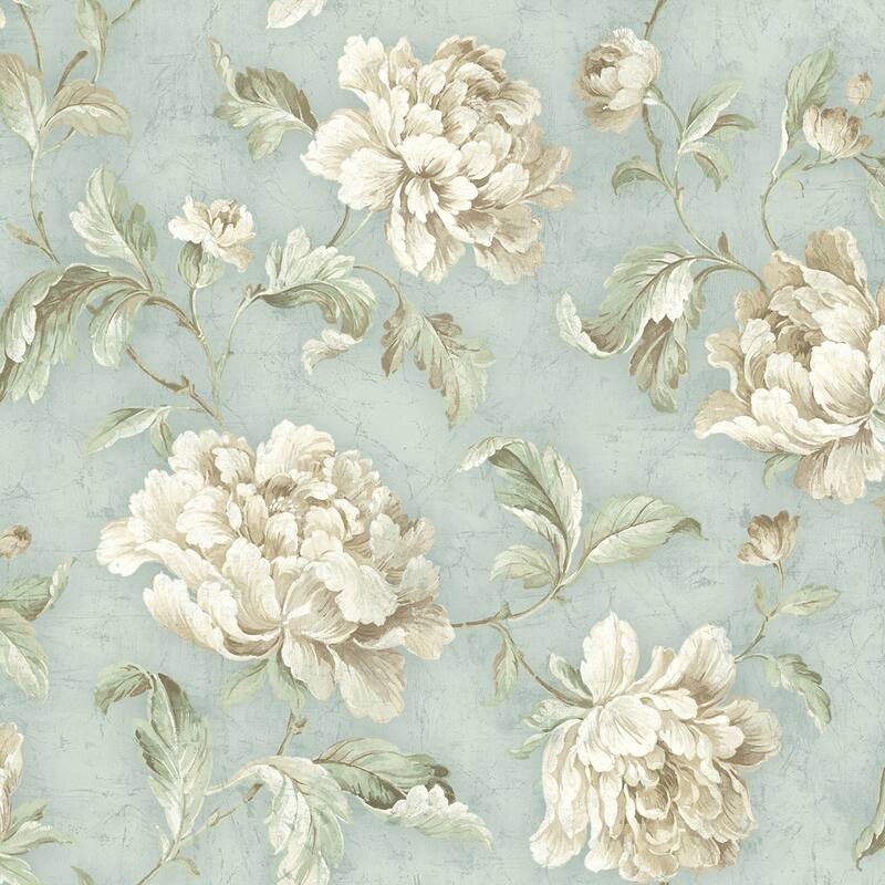 Seabrook Designs Jeanie Vintage Floral Trail Unpasted Wallpaper - 20.5 in. W x 33 ft. L - Sky Blue & Metallic Bronze