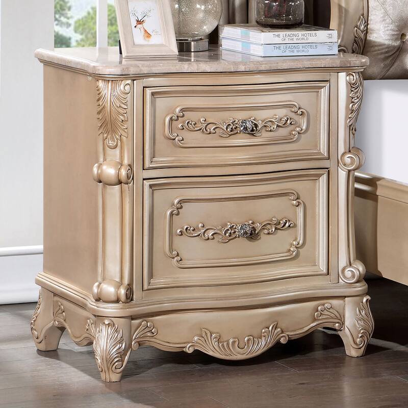 Bednara Victorian Marble 2-Drawer Nightstand by Furniture of America