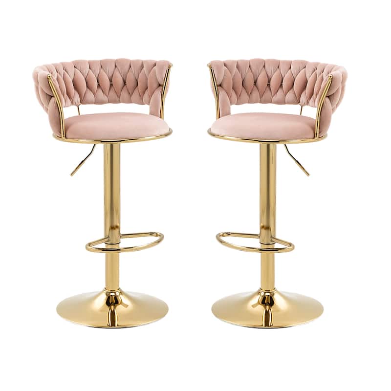 HOMEFUN Velvet Adjustable Height Swivel Armless Bar Stools With Golden Footrest(set of 2)