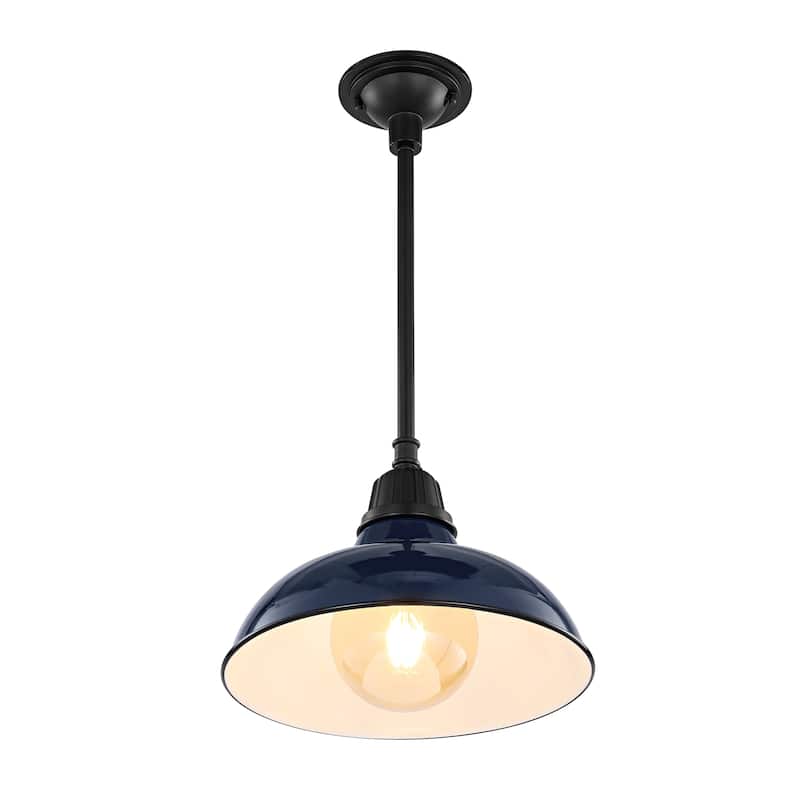 12.25" 1-Light Indoor/Outdoor Iron LED Pendant, by JONATHAN Y - 12.25 - Navy/Black