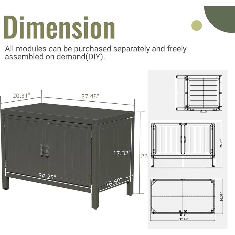 GDFStudio - Thaddeus Outdoor Modular Kitchen Island with Storage and Freestanding Grill Cabinet