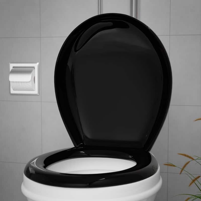 Black Plastic Round Toilet Seat Slow Close Toilet Seat with Adjustable Mounting Hardware (Set of 2)